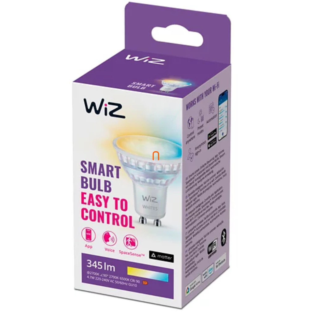 WiZ smart GU10 LED 2700-6500K, înlocuire bec 50W