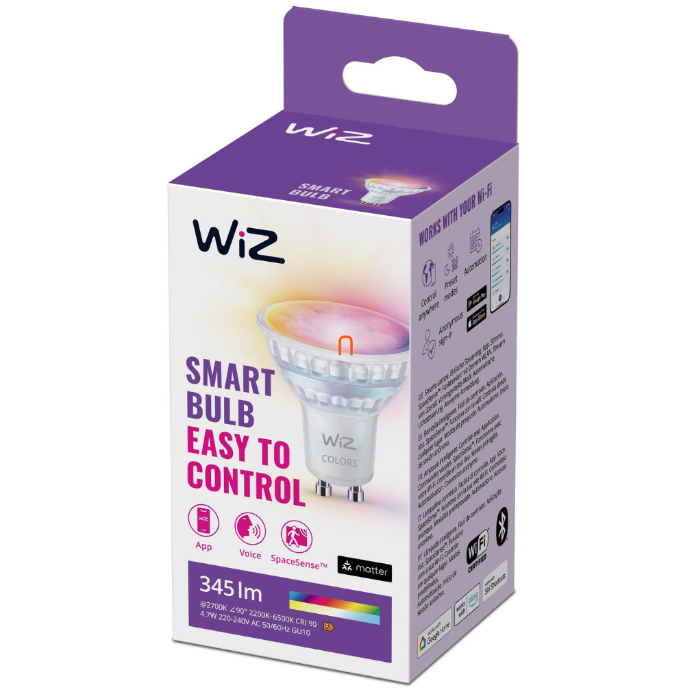 WiZ smart GU10 LED 2200-6500K, înlocuire bec 50W (RGBW)