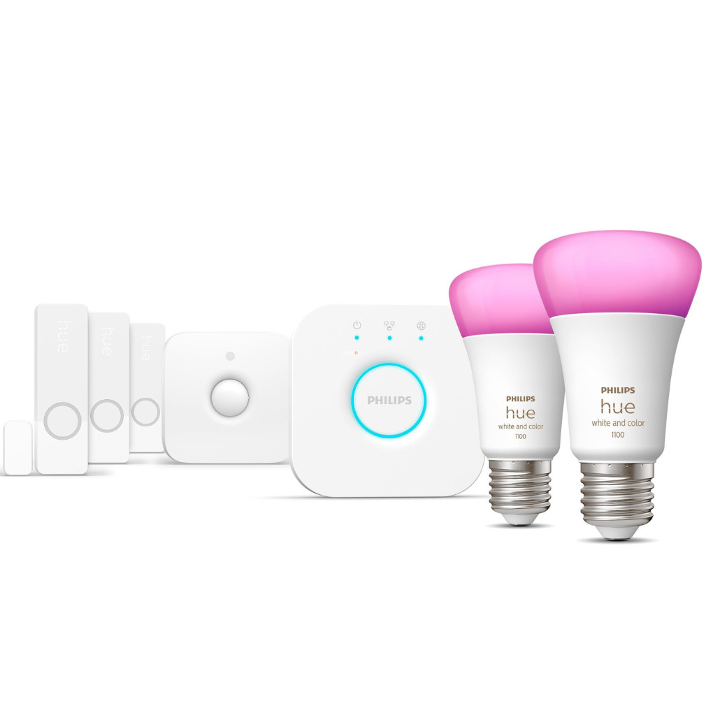 Philips Hue 3 buc senzor de deschidere + 1 buc senzor de mișcare + 2 buc E27 WCA LED + Hue Bridge