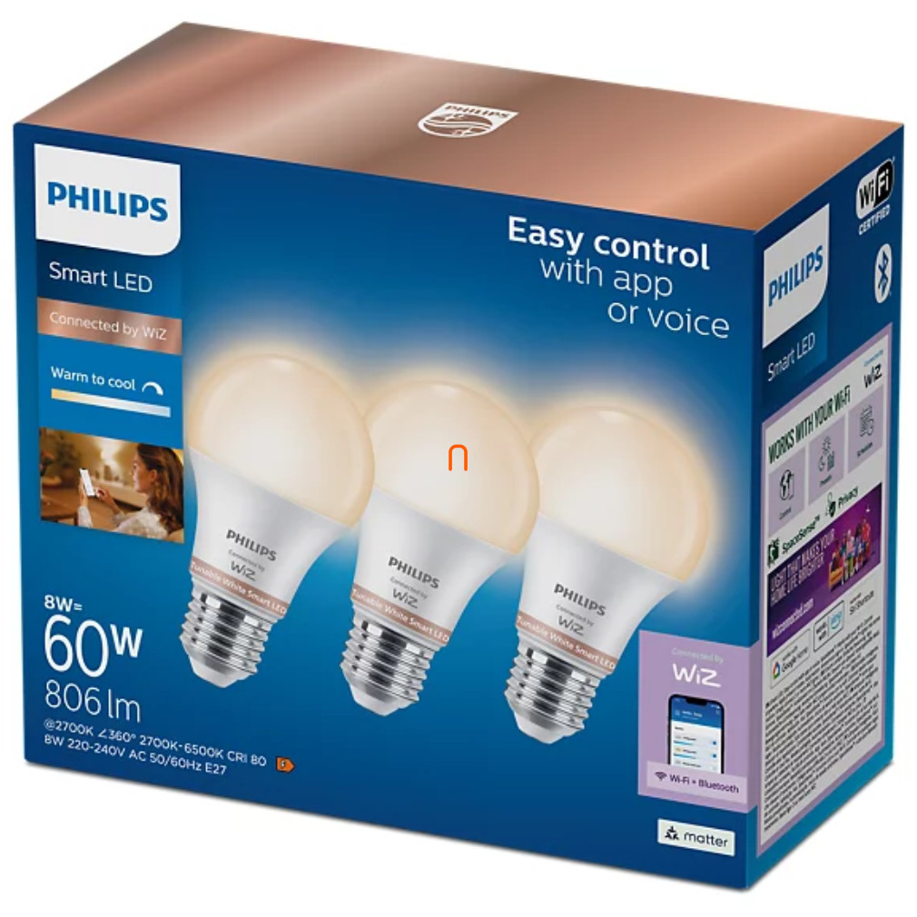 WiZ smart E27 LED 2700-6500K, înlocuire bec 60W 3 bucăți/pachet