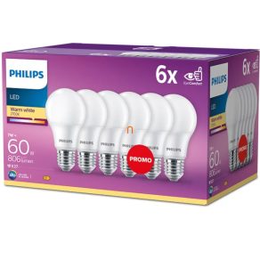   Philips E27 LED, opal, 7 W, 806 lm, lumină albă caldă - înlocuiește becul de 60 W, 6 buc./pachet