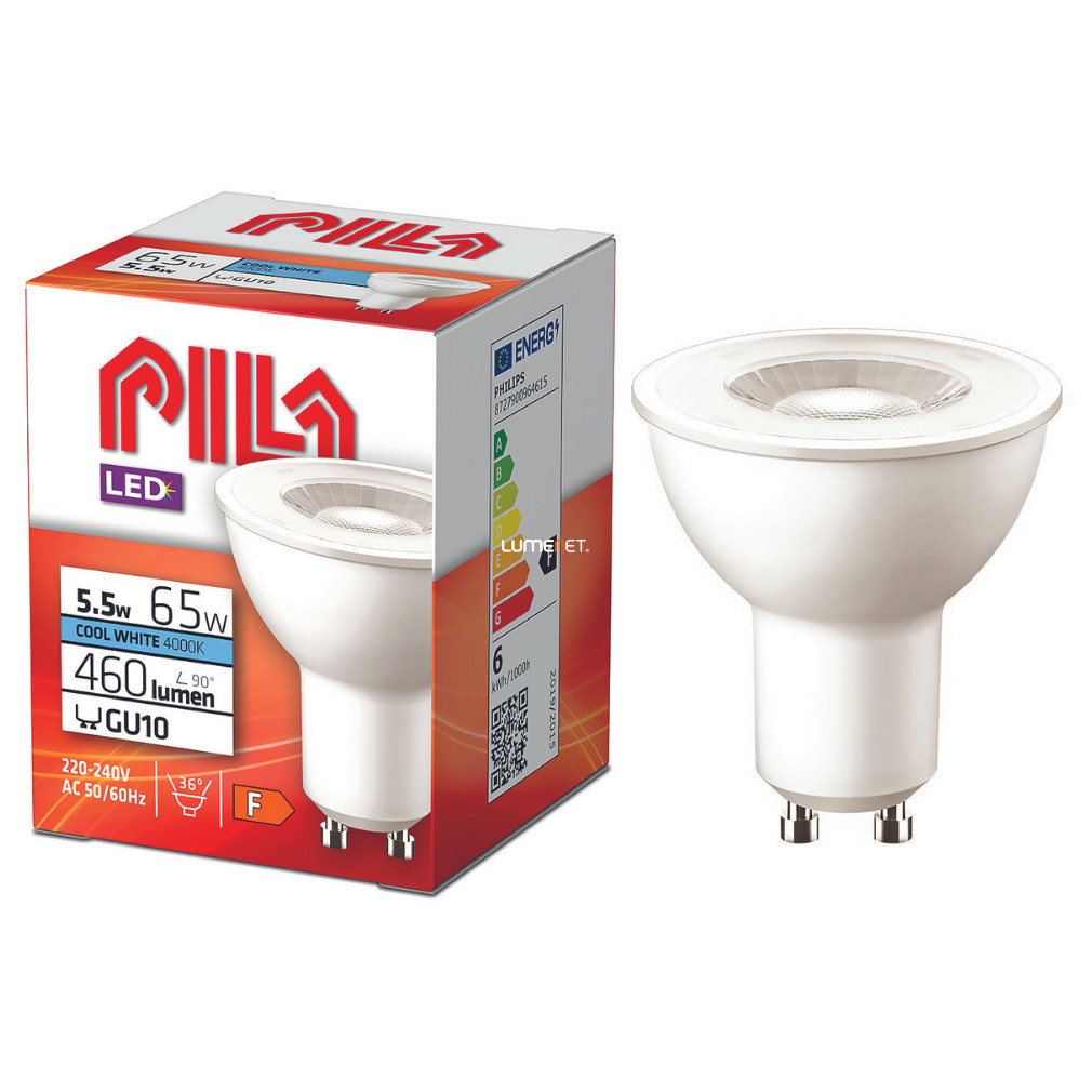 PILA GU10 LED 5.5W 460lm alb rece 36° - înlocuire bec 65W