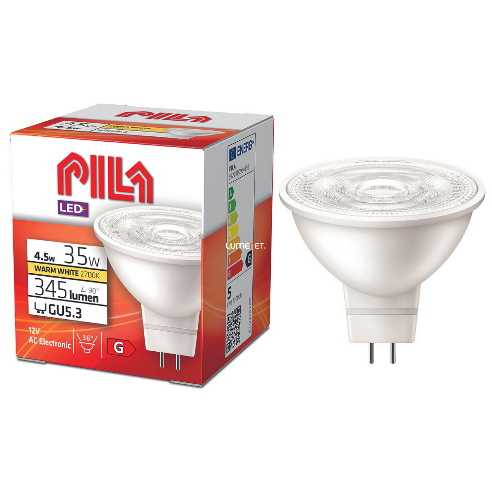 PILA GU5.3 LED 4,5W 345lm alb cald 36° - înlocuire bec 35W