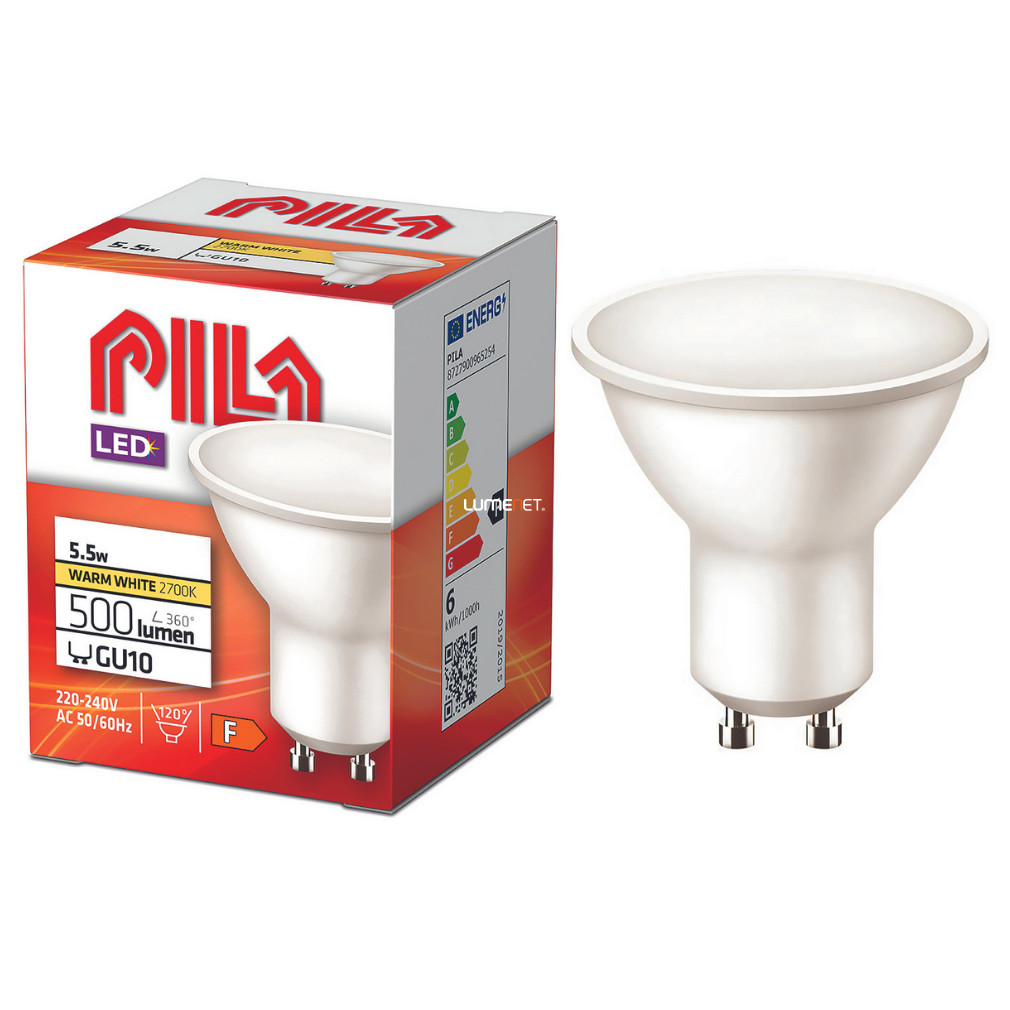 PILA GU10 LED 5W 500lm alb rece 120° - înlocuire bec 50W