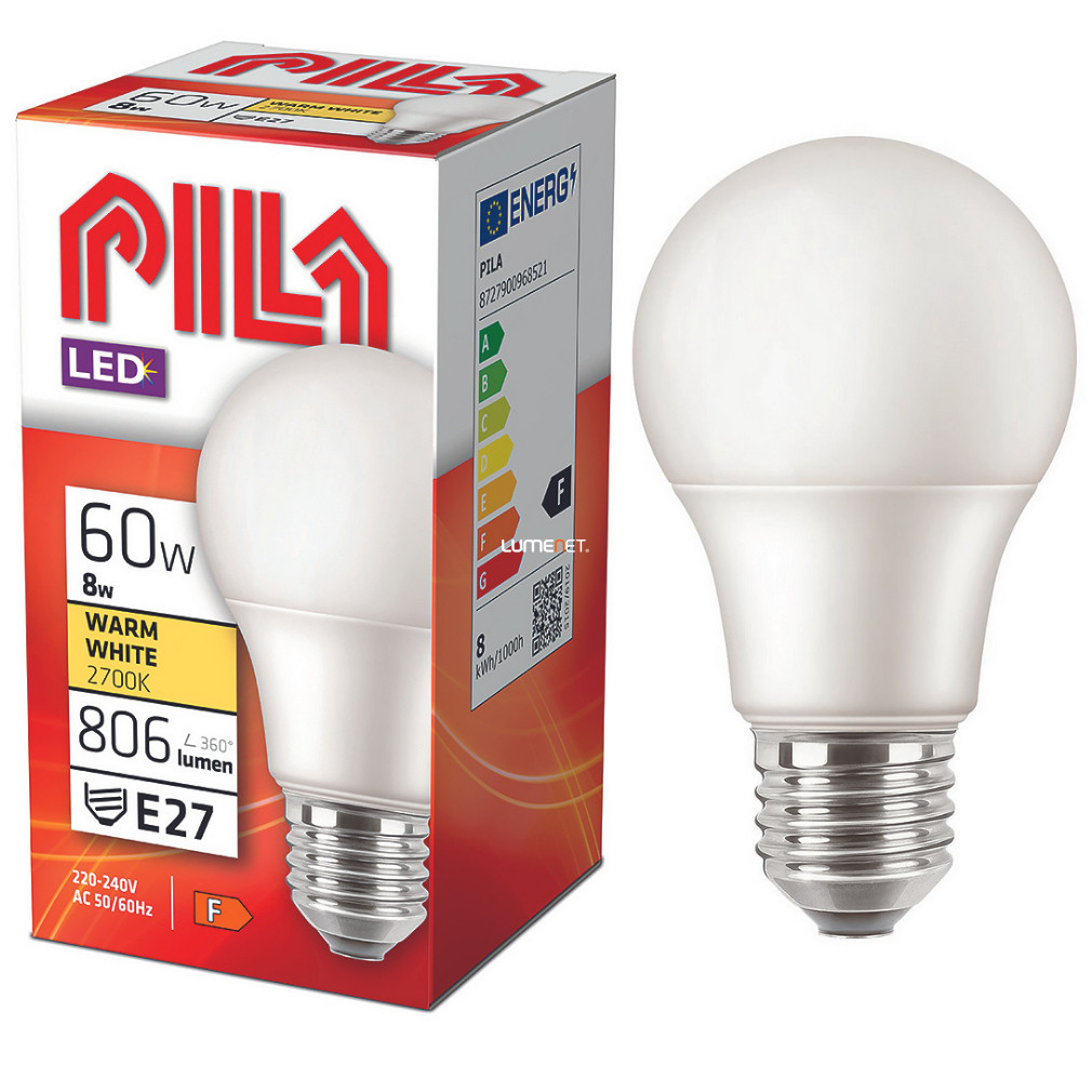 PILA E27 LED 8W 806lm melegfehér - 60W izzó helyett