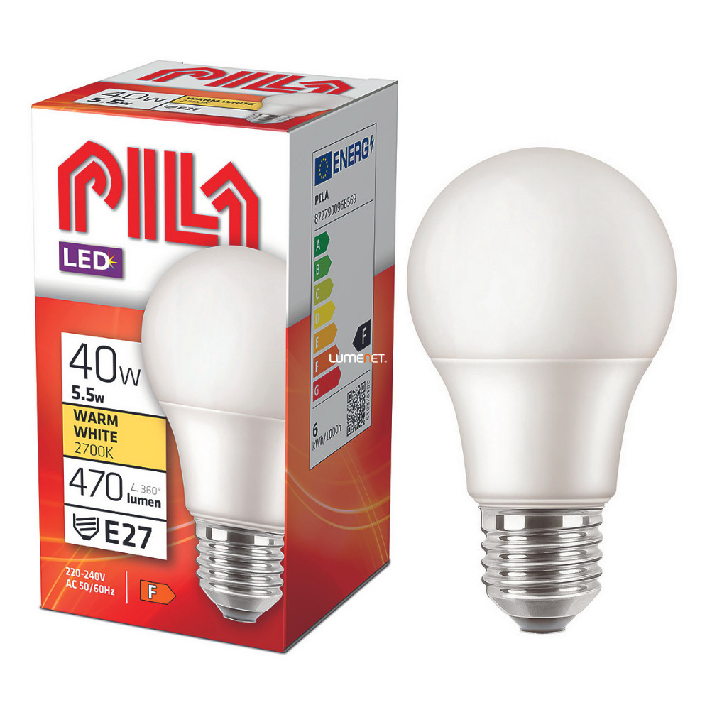 PILA (Philips) E27 LED 5.5W 470lm 2700K - înlocuire bec 40W