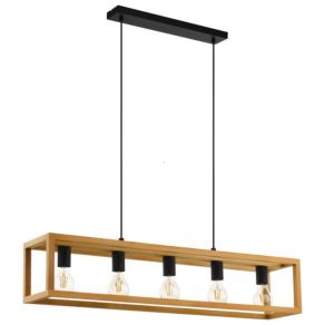   Lampă suspendată încadrată într-un cadru din lemn cu 4 socluri - Blackcrown Eglo 32143