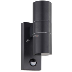   Lampă de perete pentru exterior cu senzor de mișcare, două prize, negru - Riga Eglo 32899