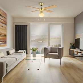   Lampă de tavan cu ventilator, reglabilă cu întrerupător cu tragere, culoare alamă-lemn-alb - Fortaleza Eglo 35123