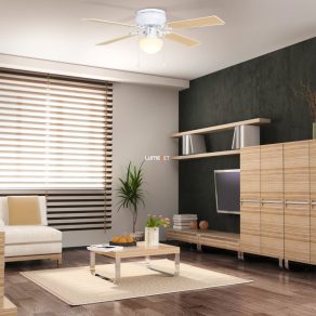   Lampă de tavan cu ventilator, reglabilă cu întrerupător cu tragere, culoare alb-lemn - Cagliari Eglo 35181