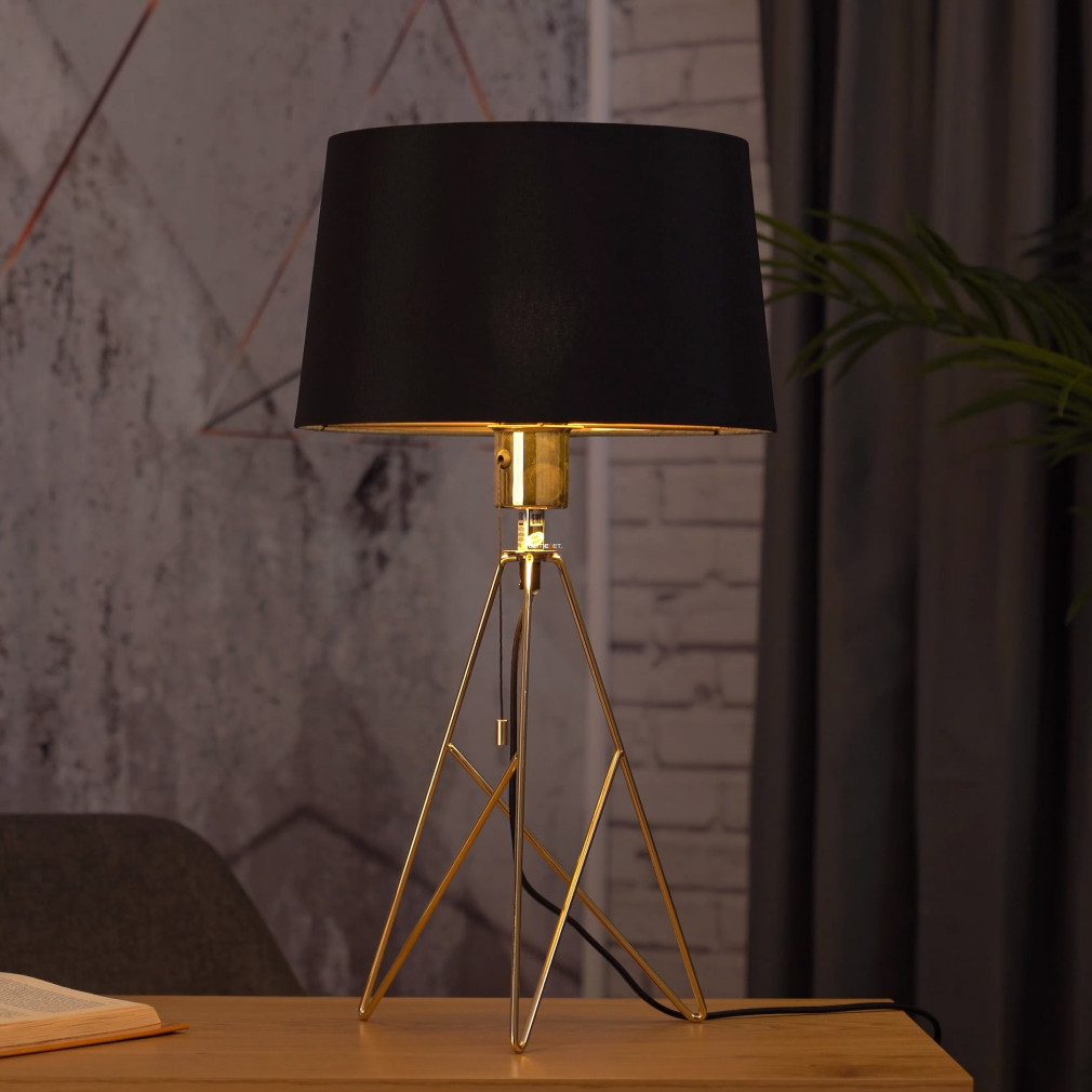 Lampa de masă cu trei picioare, în culori auriu-negru, 56 cm - Camporale Eglo 39179 - cu întrerupător, 1xE27