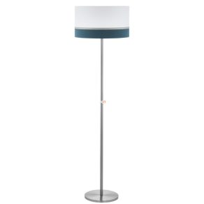   Lampă de podea cu comutator cu pedală, 167 cm, culoare nichel-alb-argintiu-albastru - Spaltini Eglo 39558, textilă, cu soclu 1xE27