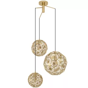   Lampă suspendată cu trei becuri, 70 x 67,5 cm, negru-alamă - Skoura Eglo 39758