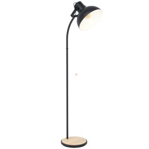   Lampă de podea cu comutator la picior, 160 cm, negru și culoarea lemnului - Lubenham Eglo 43166, cu soclu 1xE27