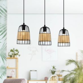   Lampă suspendată cu trei prize, negru și culoarea lemnului - Anwick Eglo 43313