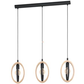   Lampă suspendată cu trei socluri, 110 cm, negru și culoarea lemnului - Basildon Eglo 43462