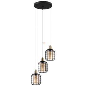   Lampă suspendată cu trei socluri, culoare negru-bronz-chihlimbar - Chisle Eglo 43499