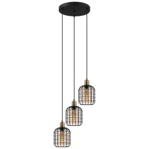   Lampă suspendată neambalată cu trei socluri, culoare negru-bronz-chihlimbar (Chisle)