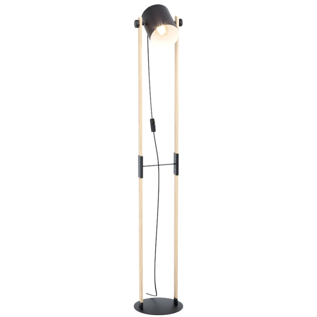 Lampa de podea, 140 cm, culoare negru-bej-lemn - Hornwood Eglo 43521, întrerupător cu șnur, 1xE27 soclu