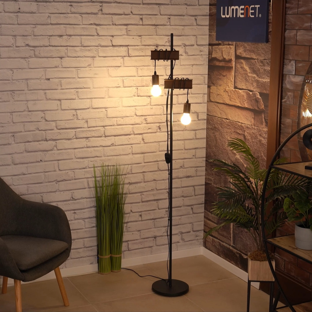 Lampa de podea 169 cm, maro-antic-negru - Townshend Eglo 43526, comutator cu cordon, 2xE27 soclu