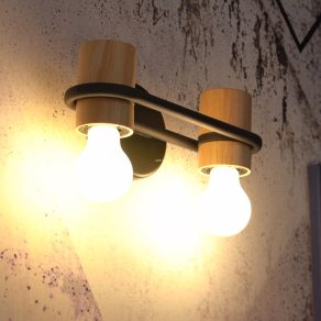   Aplică cu două prize, negru și culoarea lemnului - Chieveley Eglo 43542