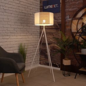   Lampă de podea, 151 cm, culoare alb-maro - Arnhem Eglo 43556, întrerupător pe cablu, hârtie, frânghie, etnic, efect natural, soclu 1xE27