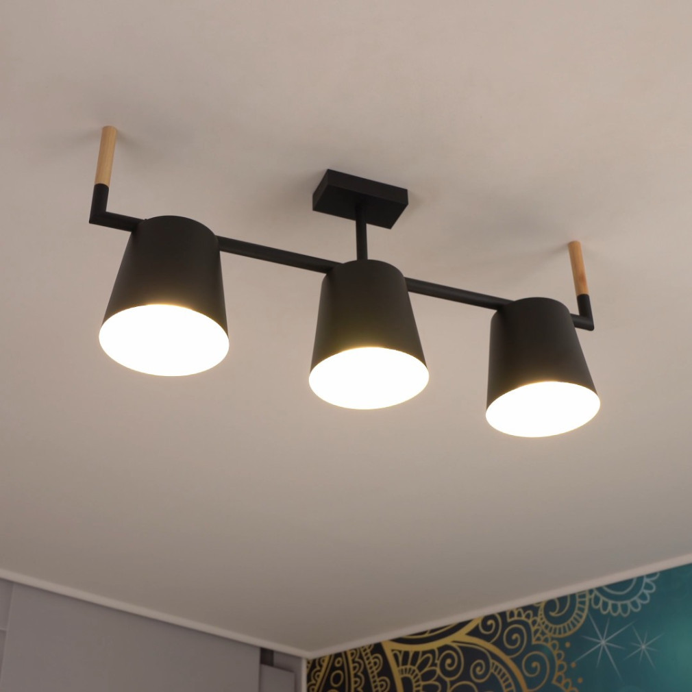 Lampa de tavan cu trei becuri, negru-maro-bej - Lacey Eglo 43611