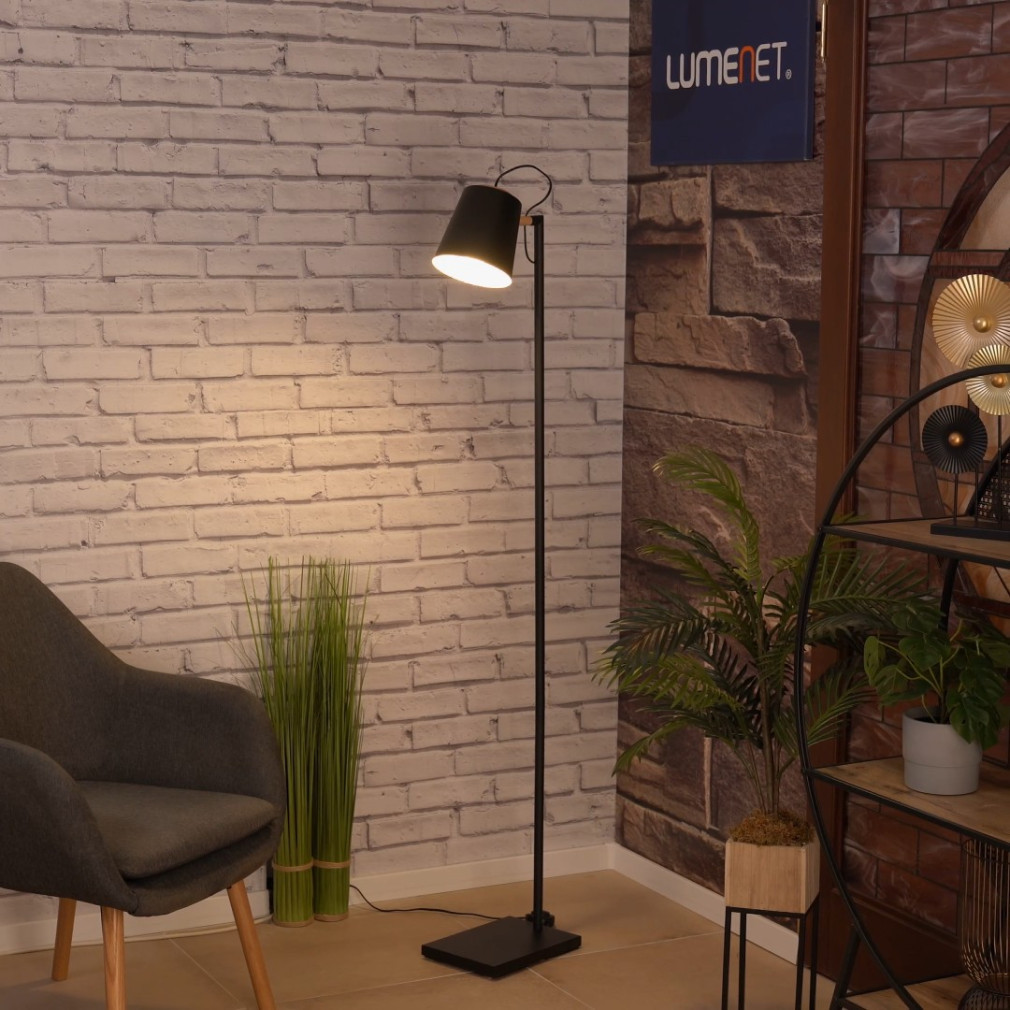 Lampa de podea cu comutator, 160 cm, negru-maro-bej - Lacey Eglo 43614, lemn, cu 1xE27 soclu