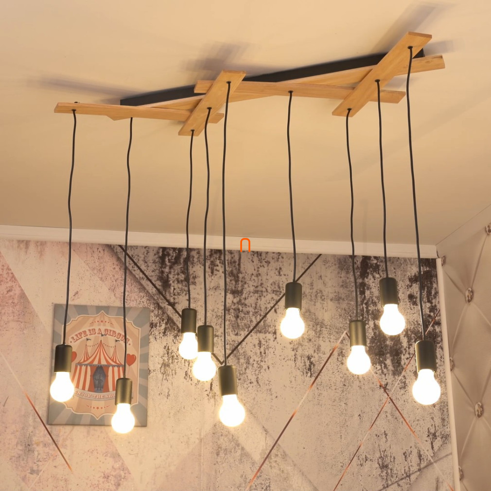 Candelabru cu suspensie cu 9 becuri, din lemn - Monmount Eglo 43641