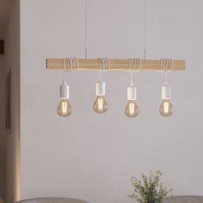   Lampă suspendată cu patru socluri, culoare alb-lemn - Townshend Eglo 43704
