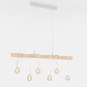   Lampă suspendată cu șase socluri, culoare alb-lemn - Townshend Eglo 43705