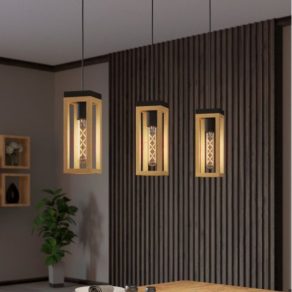   Lampă suspendată din lemn - Nafferton Eglo 43744, cu soclu 3xE27, 220-240 V