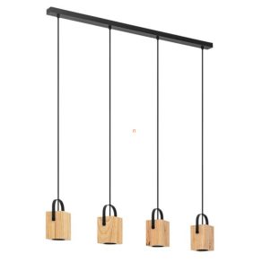   Lampă suspendată cu patru socluri, negru și culoarea lemnului - Ayles Eglo 43748
