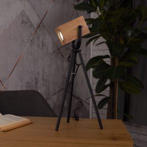   Lampă de masă cu trepied, cub din lemn, 47 cm - Ayles Eglo 43749, cu soclu 1xGU10