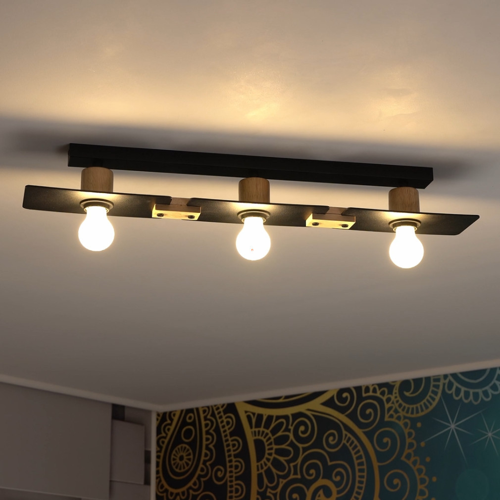 Lampa de tavan cu trei becuri, negru-lemn - Bramerton Eglo 43751