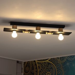   Lampă de tavan cu trei socluri, negru și culoarea lemnului - Bramerton Eglo 43751