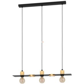   Lampă suspendată cu trei socluri, negru și culoarea lemnului - Bramerton Eglo 43752
