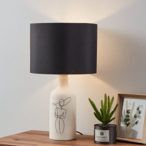   Lampă de masă cu grafică stilizată reprezentând o siluetă feminină, albă, 53,5 cm - Vinoza Eglo 43824, cu soclu 1xE27, 220-240 V