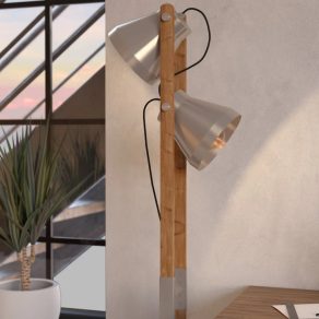   Lampă de podea cu capete reglabile, 135 cm - Cawton Eglo 43954, lemn, cu 2xE27 socluri