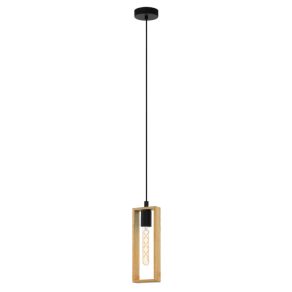   Lampă suspendată, negru și culoarea lemnului - Littleton Eglo 44051