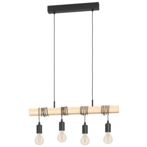   Lampă suspendată cu patru socluri, negru și culoarea lemnului - Littleton Eglo 44053