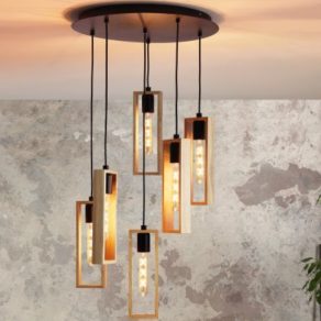   Candelabru modern cu șase socluri, rame din lemn - Littleton Eglo 44054