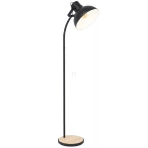   Lampă de podea cu comutator la picior, 160 cm, negru și culoarea lemnului - Lubenham Eglo 44059, cu soclu 1xE27