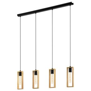   Lampă suspendată cu abajururi din grilaj, nouă socluri, negru și culoarea lemnului - Townshend Eglo 44077