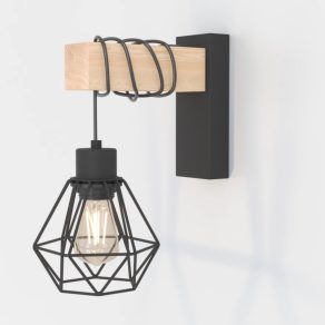   Aplică de perete, negru și culoarea lemnului - Townshend Eglo 44078