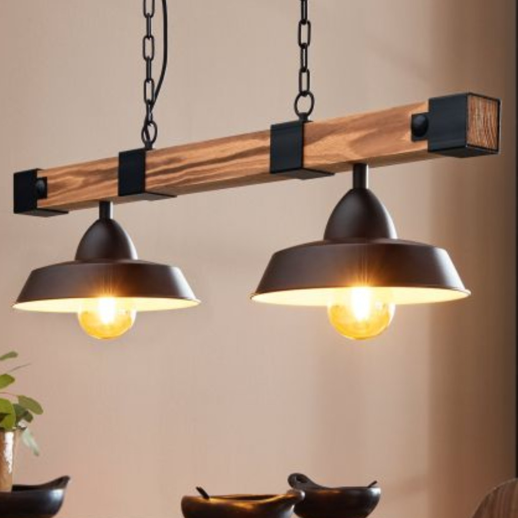 Lampa suspendată rustică, neagră, cu două becuri - Oldbury Eglo 44085