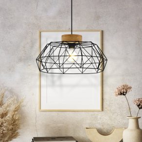   Lampă suspendată, negru și culoarea lemnului - Padstow Eglo 44089