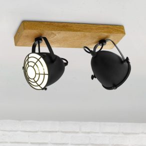   Lampă spot cu două socluri, negru și culoarea lemnului - Gatebeck Eglo 44092