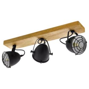   Lampă spot cu trei socluri, negru și culoarea lemnului - Gatebeck Eglo 44093