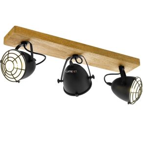   Lampă spot cu trei socluri, negru și culoarea lemnului - Gatebeck Eglo 49078